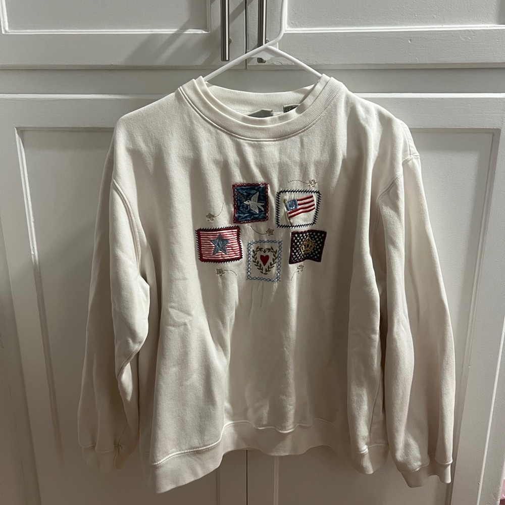Vintage White Sweatshirt with Patchwork Design